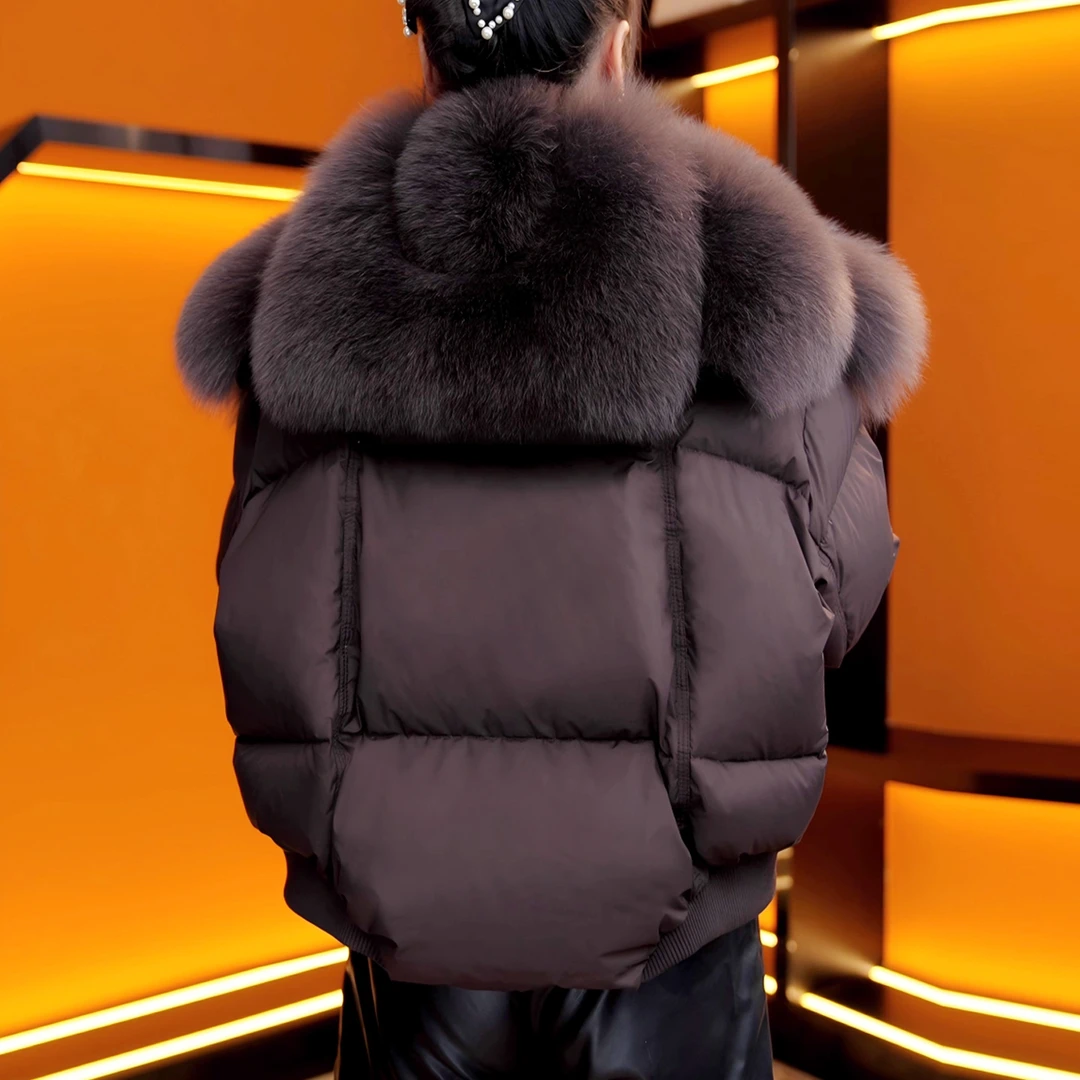 高端品牌短款棉服女2025新款冬季女款女士大毛领巨好看的厚外套