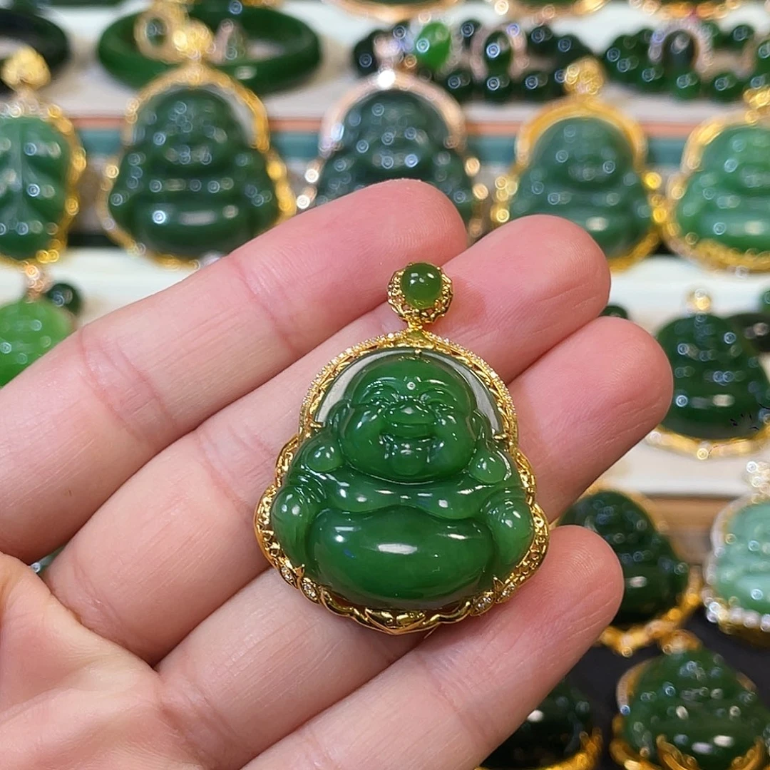 和田玉（碧玉）18K金镶嵌颈饰30mm