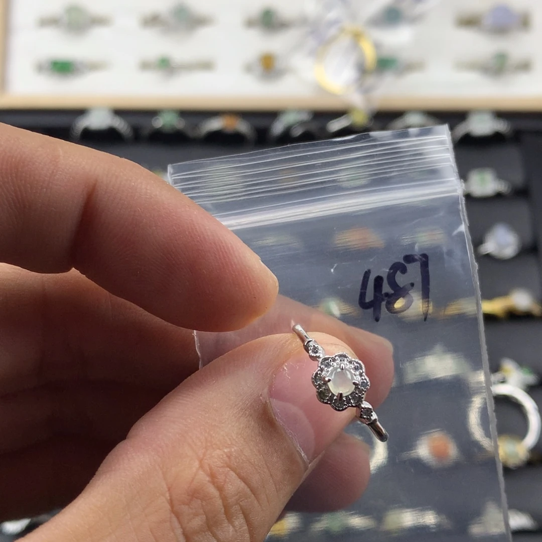 翡翠银S925镀金镶嵌戒指487