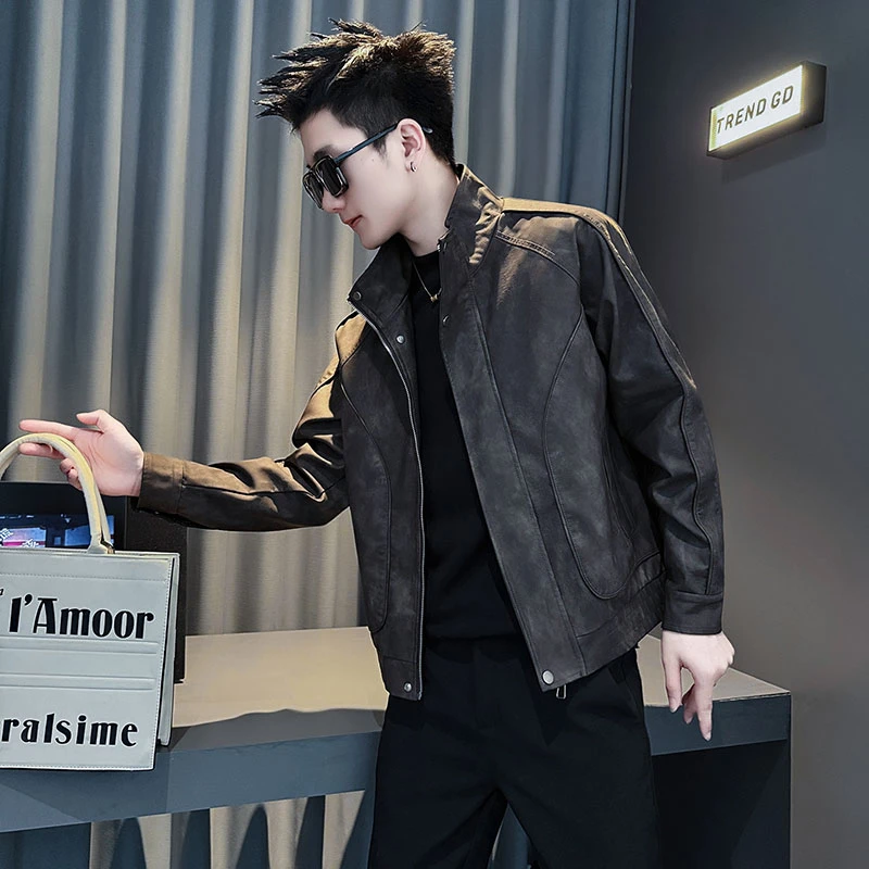 男士皮衣秋冬季新款男生衣服高级感轻奢痞帅男装pu皮夹克机车外套