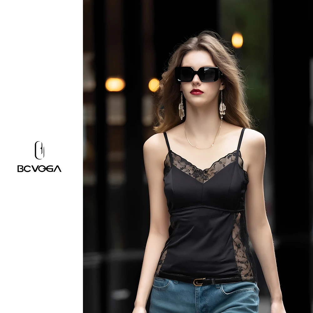 BCVOGA女网红背心法式田园美背吊带吊带美背上衣蕾丝运动通勤