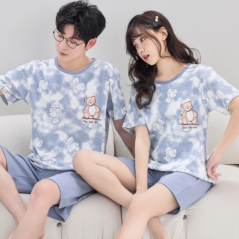 情侣纯棉睡衣家居服夏季薄款套装可爱卡通短袖短裤居家休闲情侣装