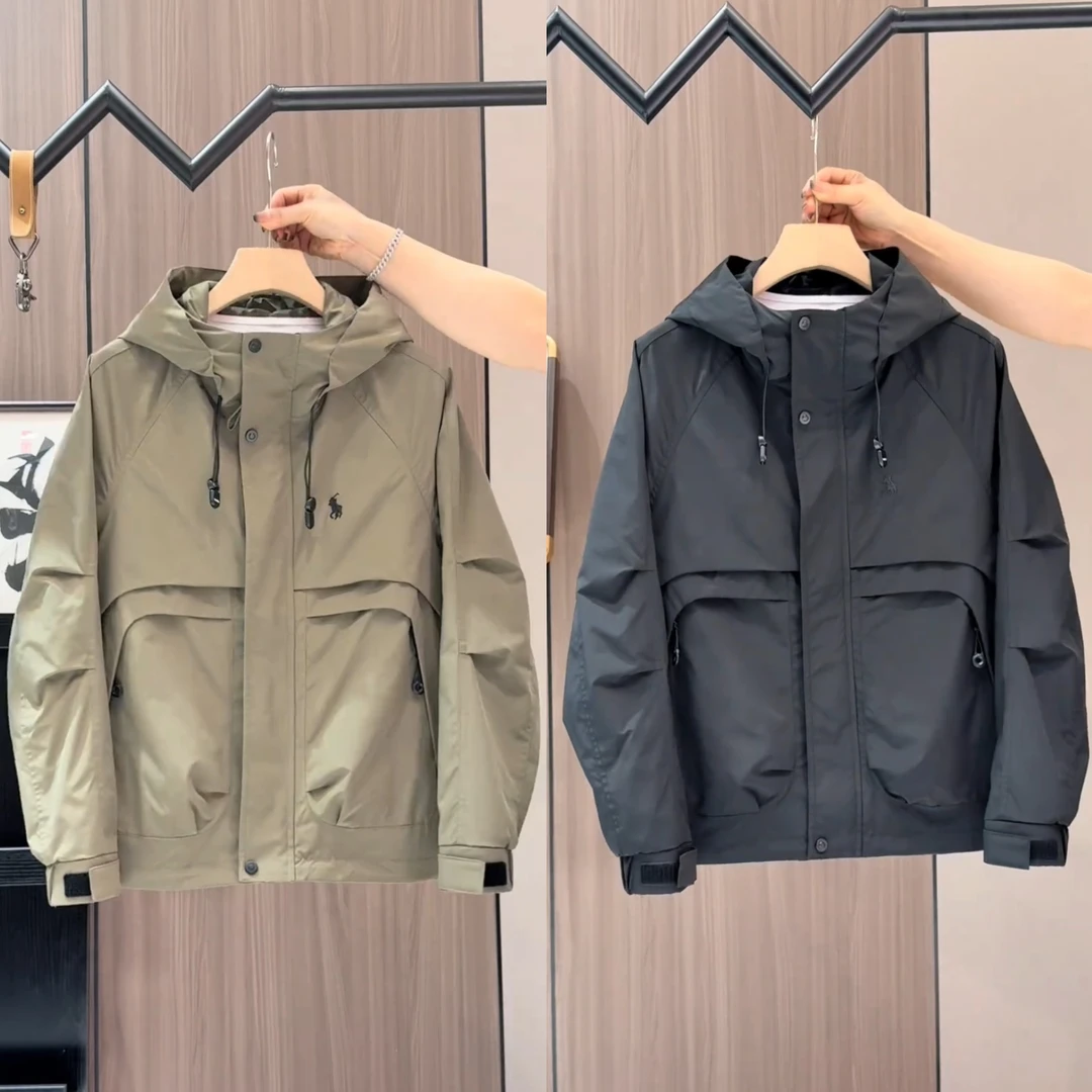 2025男士秋季休闲户外时尚潮流刺绣款防风连帽百搭外套