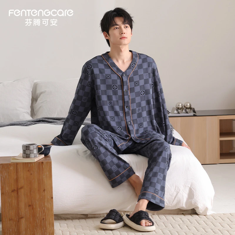 芬腾可安男士睡衣2026新款纯棉长袖长裤家居服可外穿休闲大码套装