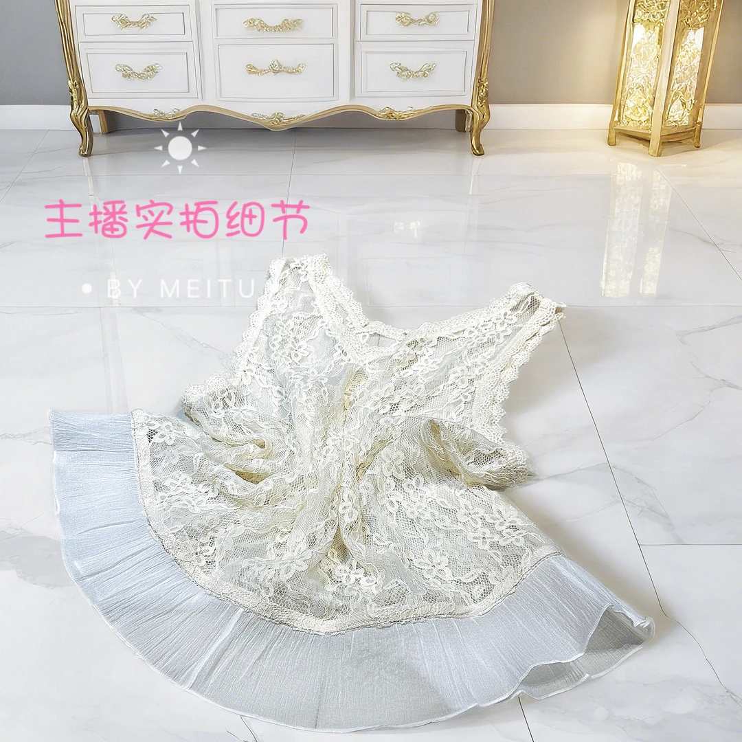 391夏日心机战衣 减龄纯欲天花板 蕾丝荷叶边透视背心