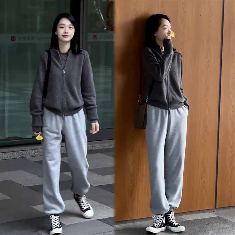 2025秋季新款设计感法式ins风长袖圆领外套女搭配休闲裤两件套装