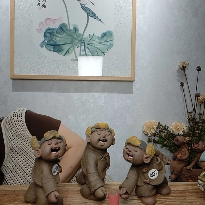 紫砂不规则羲媧娃系列作品放炮组合