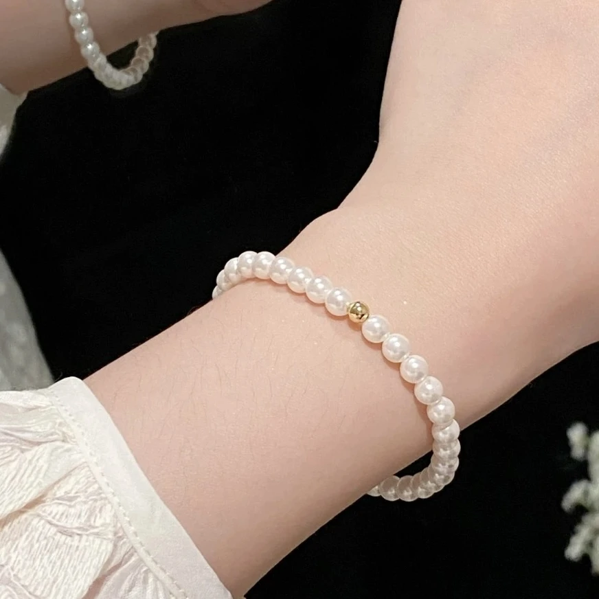 【小茶】4mm正圆冷白小米珠弹力绳手链 贝珠