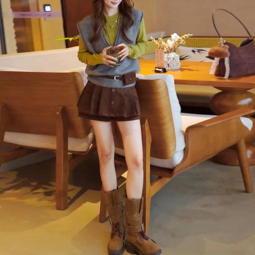 2025秋季新款减龄休闲气质假两件针织衫半身裙时尚套装潮流女士