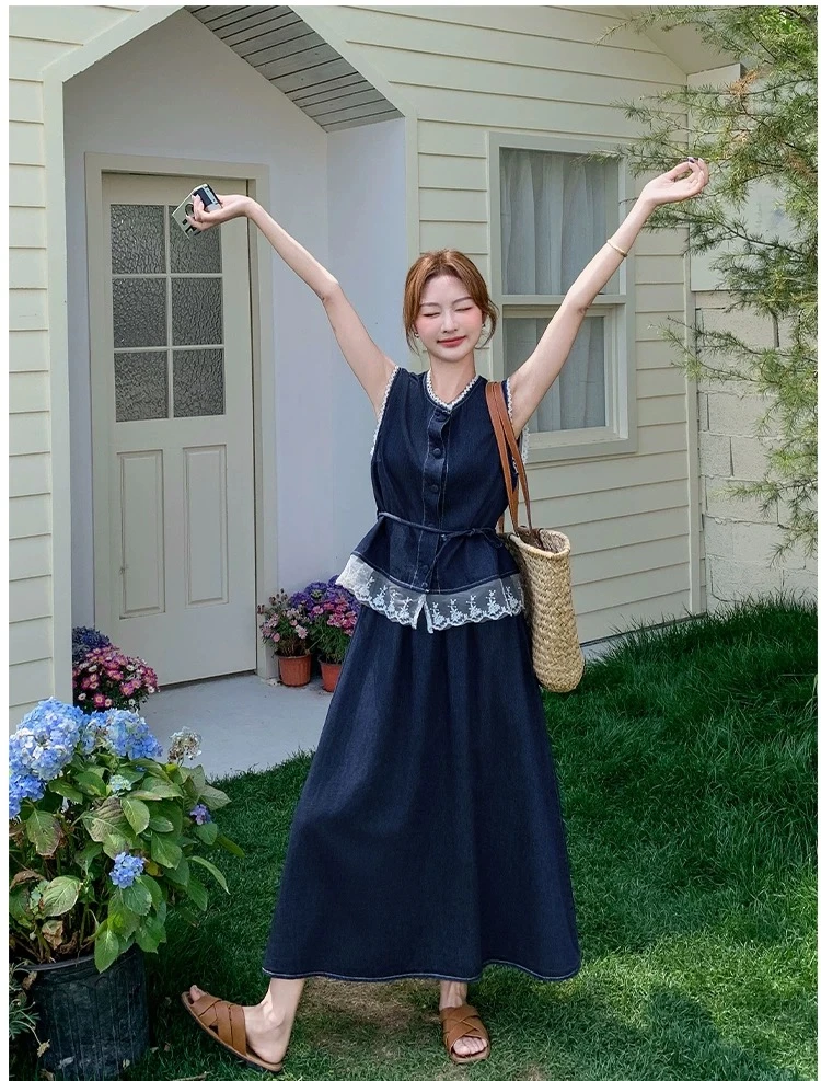女牛仔套裙通勤时尚套装短袖韩系风收腰小众夏季气质显瘦显高网红