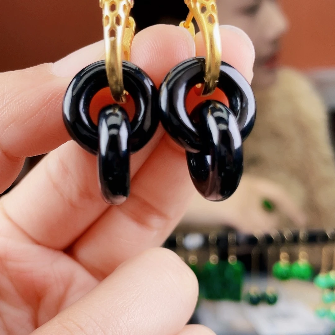 翡翠银S925镶嵌耳饰