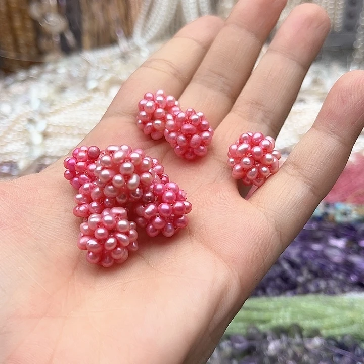未镶嵌玛瑙/玉髓珠宝半成品3个珍珠花球随机发