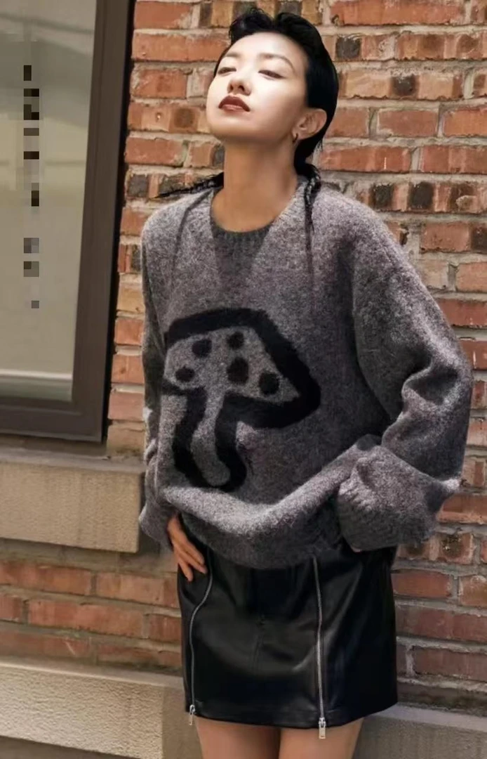 品牌高品质时尚百搭女士蘑菇羊驼毛毛衣