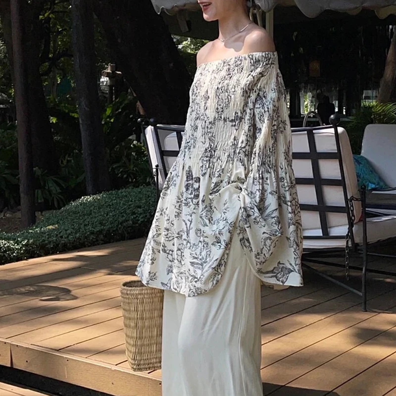 法式浪漫优雅气质一字肩小衫通勤休闲慵懒松紧腰休闲裤套装