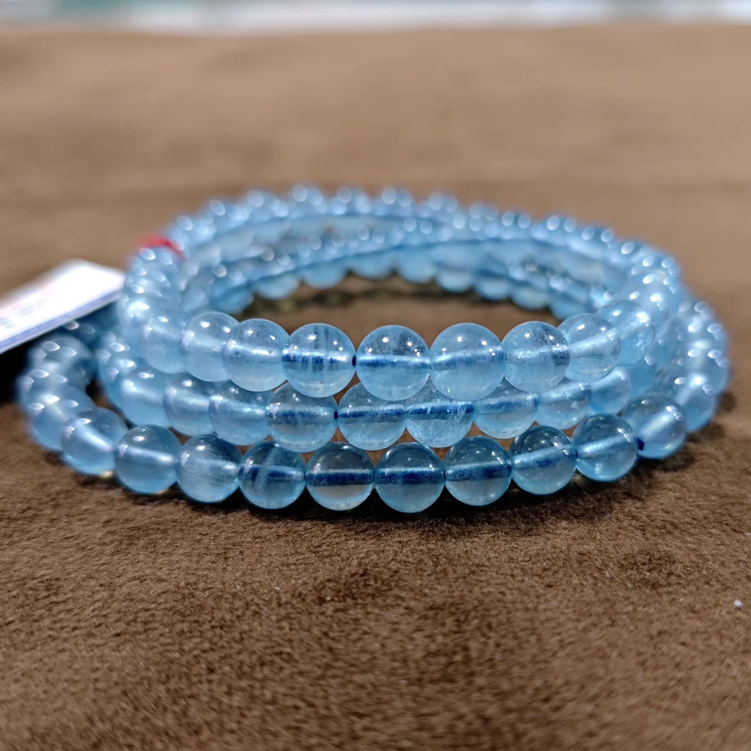 正品精品海蓝宝6.5mm三圈手串女款妈妈蓝色时尚女士素圈蓝光百搭