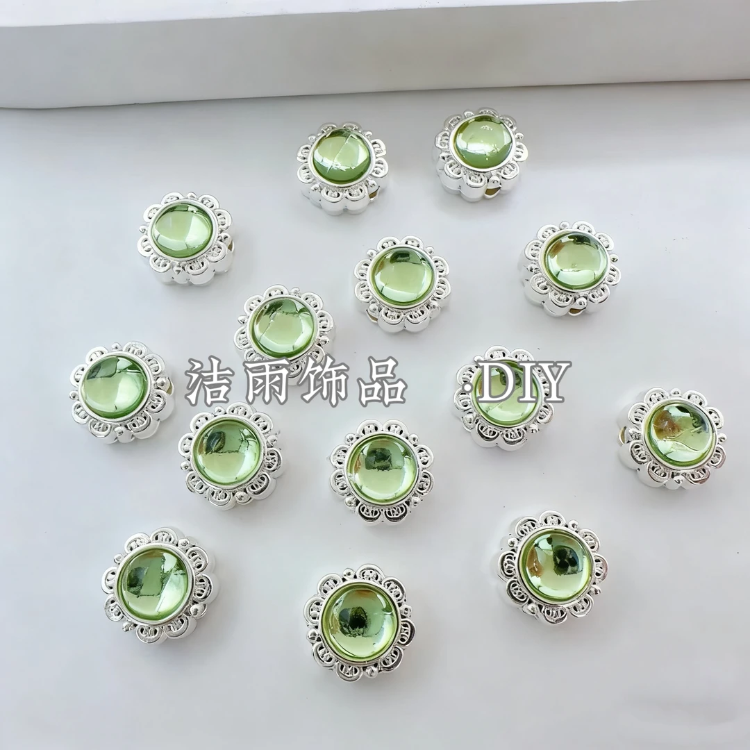 (洁雨饰品 DIY)  T091 “太阳花” 福利银底浅绿色通孔串珠diy配件