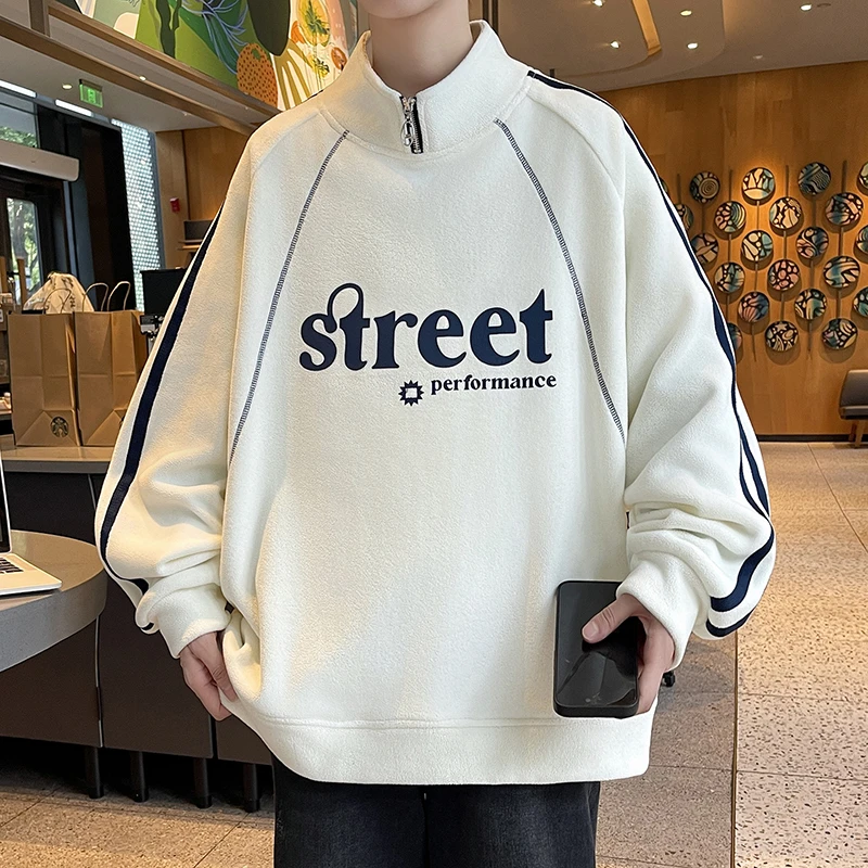 秋冬季青少年学生百搭半高领卫衣潮流时尚奥粒绒休闲宽松百搭上衣