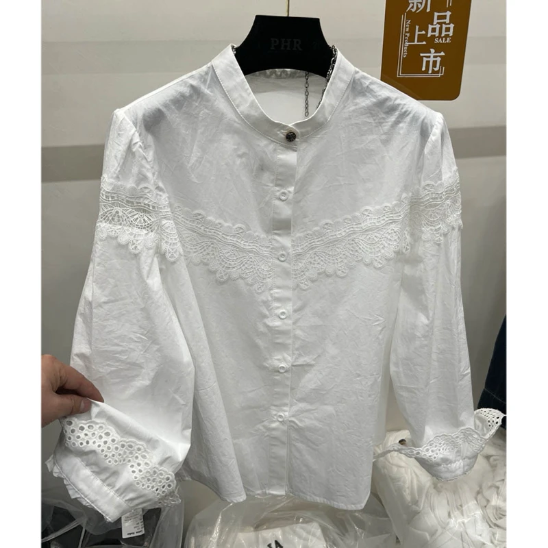 欧货高端2025年早春新款圆领单排扣蕾丝拼接设计感小众衬衫女上衣