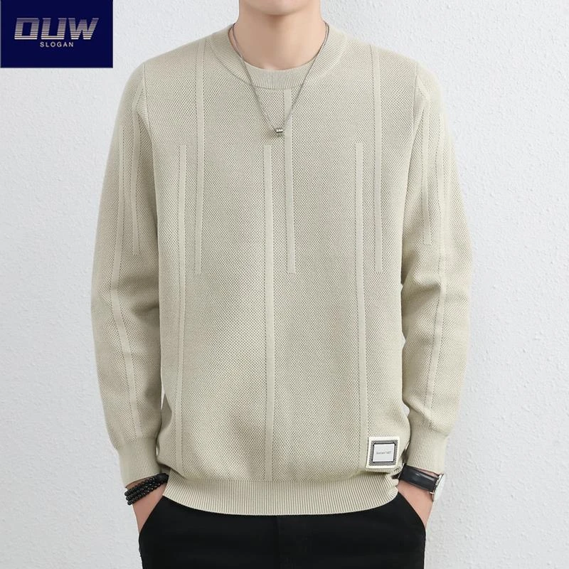 O.U.W2025潮牌秋冬季提花男士毛衣圆领保暖内搭针织衫加绒加厚ins