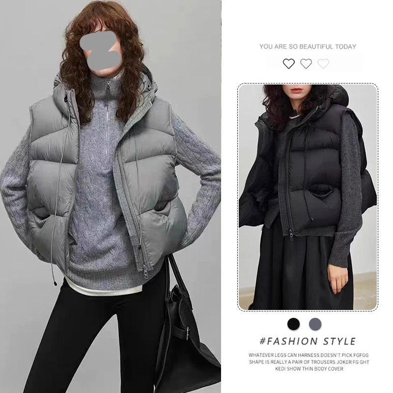 韩版连帽棉服马甲女洋气时髦百搭休闲宽松小个子马夹外套秋冬新款