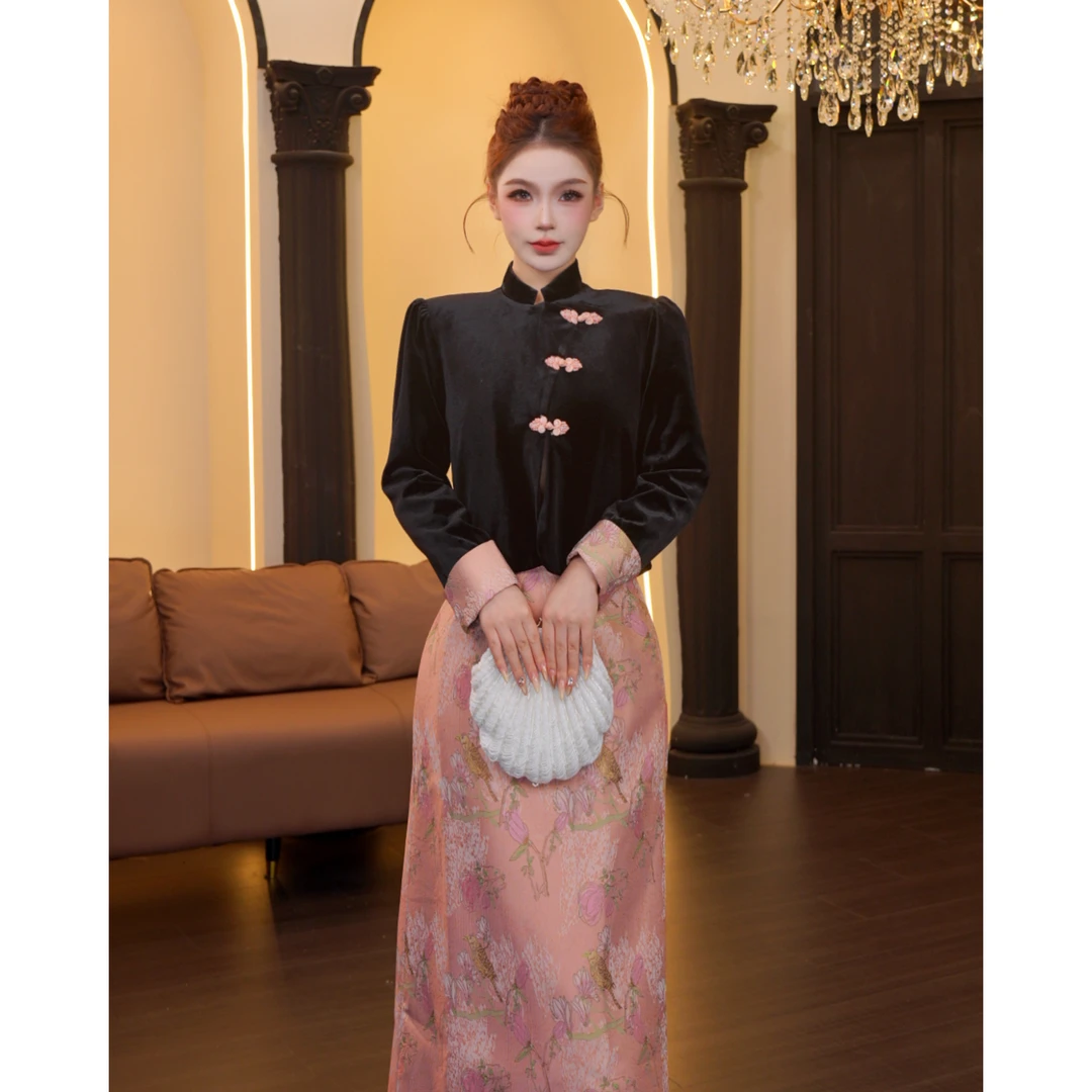 【温迪专属】-147复古ins新中式秋季气质显瘦时尚套装连衣裙JXYQ305