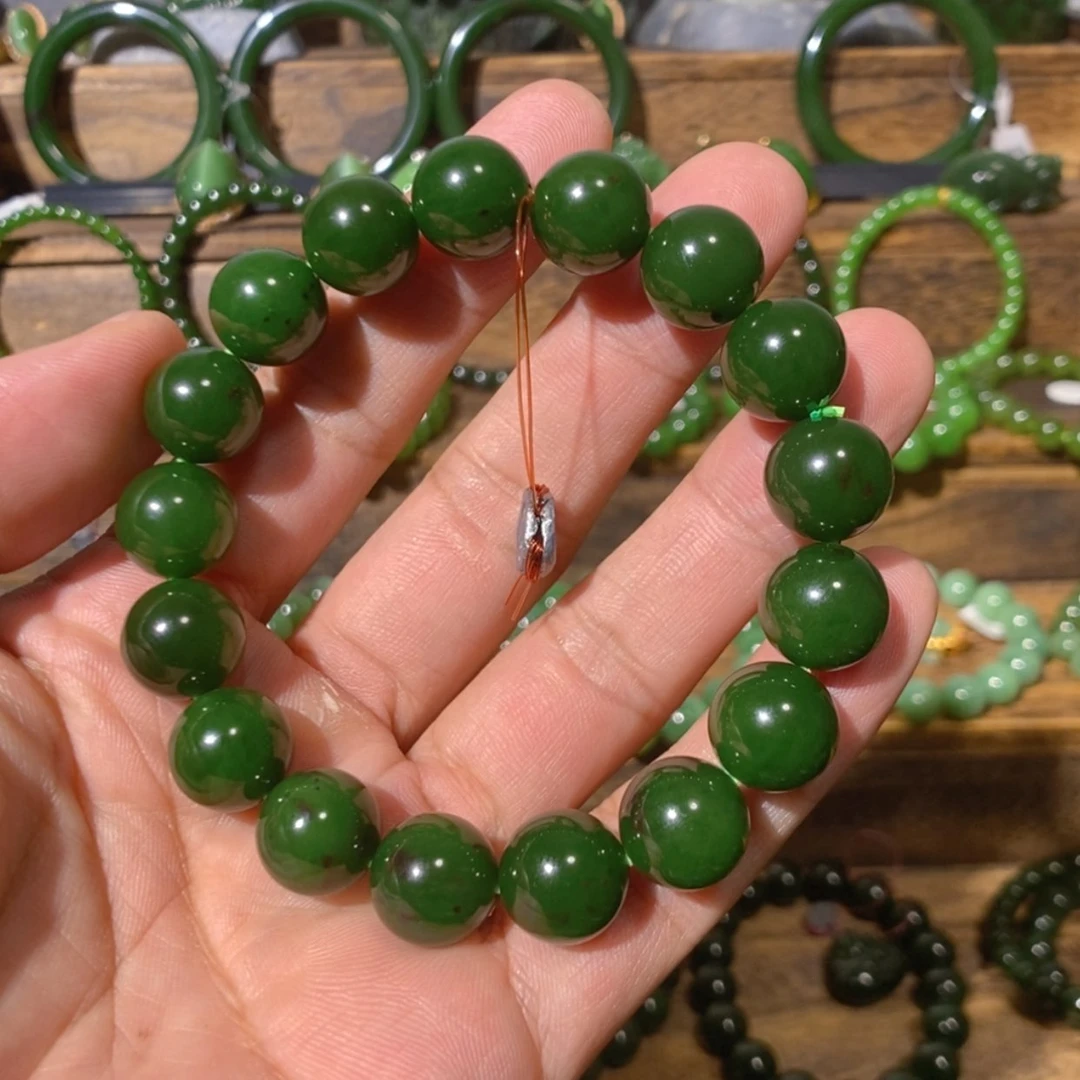 【闪购商品】和田玉未镶嵌吊坠(不含链)じ**g俄七红皮菠菜绿手串12