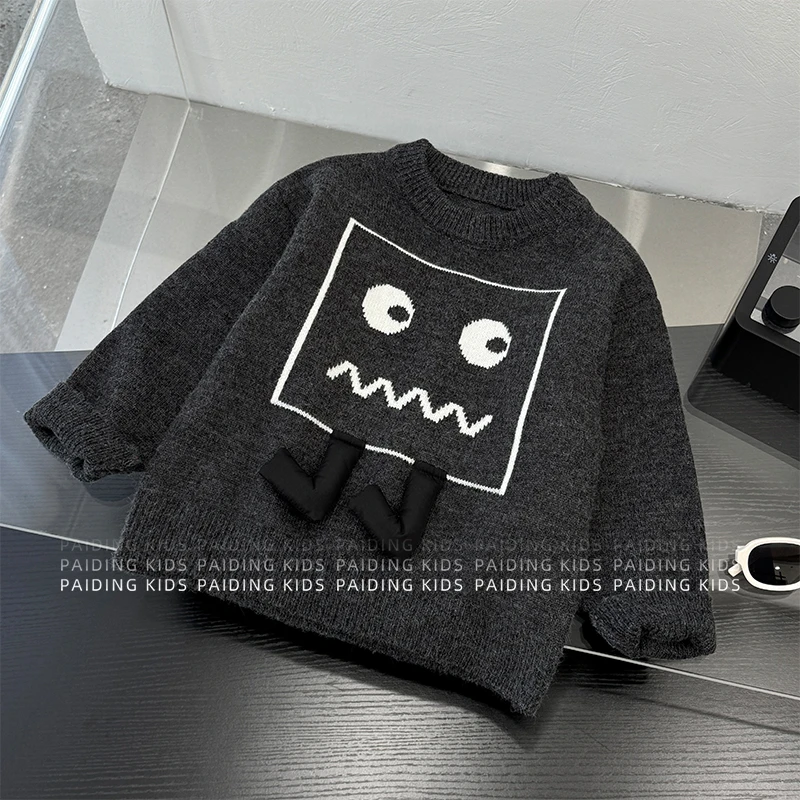 秋冬装儿童韩版时尚创意撞色卡通风提花保暖针织毛衣SJ6864-DD1