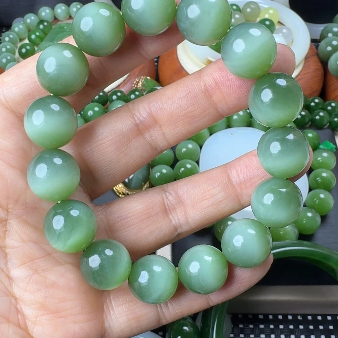 【闪购商品】未镶嵌手链和田玉（碧玉）卡14粉青一线猫眼