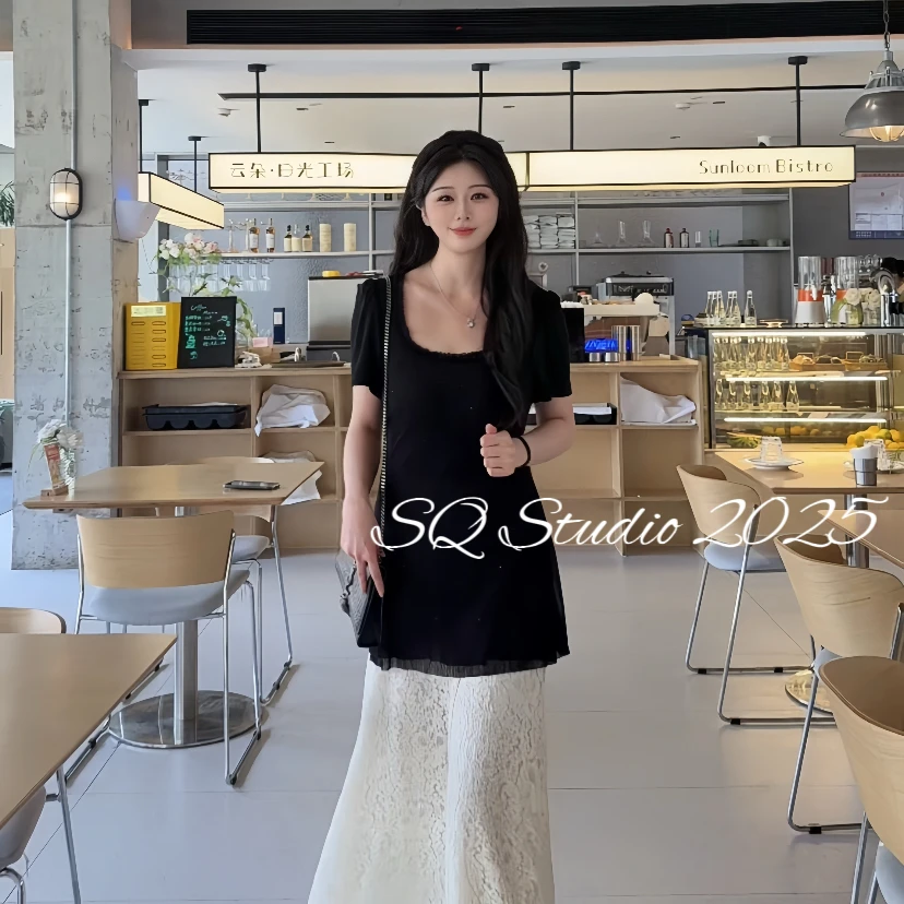 【智性美人】显瘦气质拼接蕾丝时尚轻奢法式连衣裙--K809卡码拍小