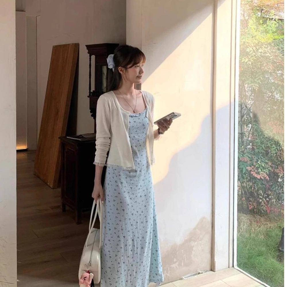 韩系风碎花吊带连衣裙2025夏季新款气质度假风收腰包臀中长裙女潮