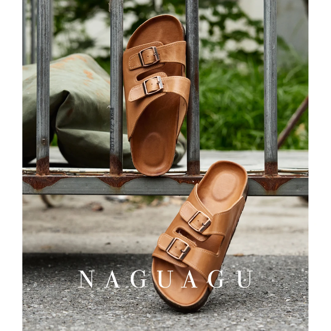 【勃肯凉拖】優质马皮 经典双搭扣休闲拖鞋复古夏季女士沙滩拖