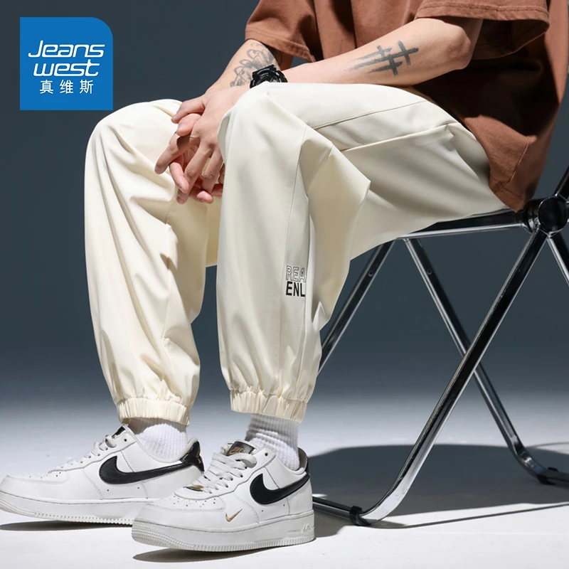 Jeanswest/真维斯冰丝束脚九分裤男士夏季薄款宽松潮流百搭休闲裤