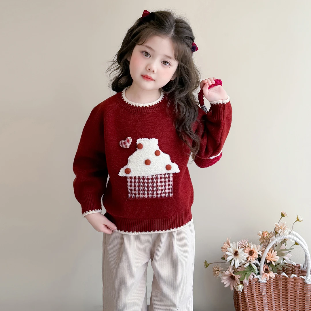 女童加绒毛衣秋冬季2025新款儿童洋气加厚保暖上衣宝宝针织打底衫