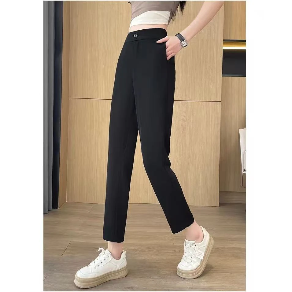 【杭州•简S奕】NN3189新款重工高品质西装料休闲裤高腰显瘦黑色夏季