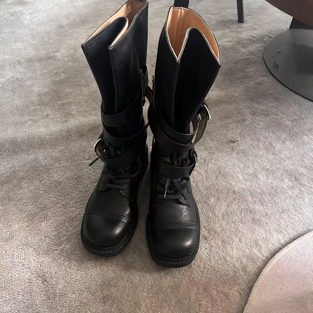 2025早秋新款鞋子靴子黑色骑士靴2EG2201