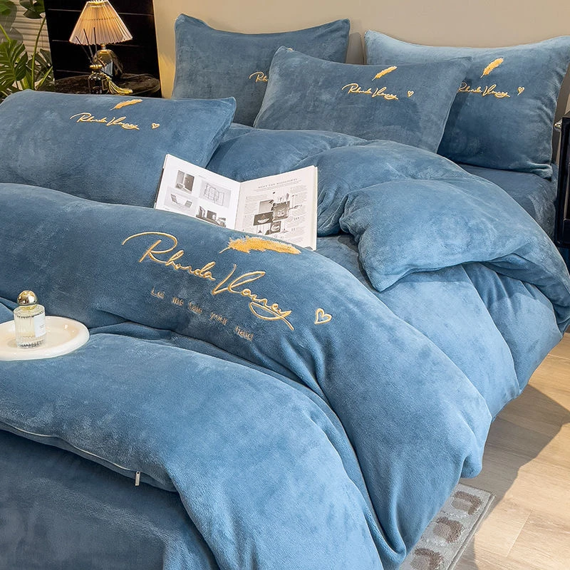 冬季牛奶绒刺绣家纺150x200x230床上用品加绒加厚单被套学生宿舍