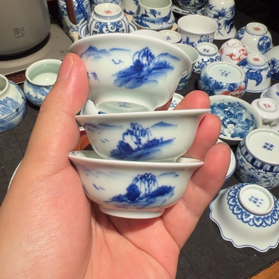 杯子山水帆影功夫茶小杯子3只