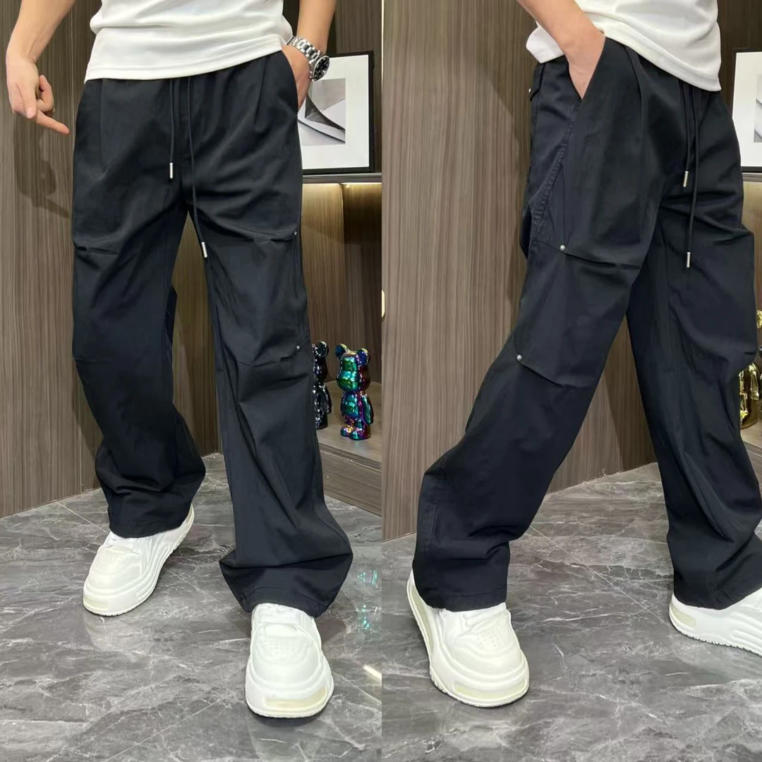 男士阔腿裤纯色潮春夏运动百搭运动风休闲裤长裤拼接裤子1391