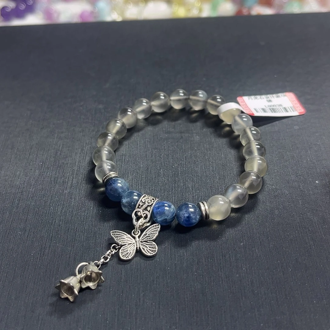 未镶嵌手链长石银月光加蓝晶石设计款手串