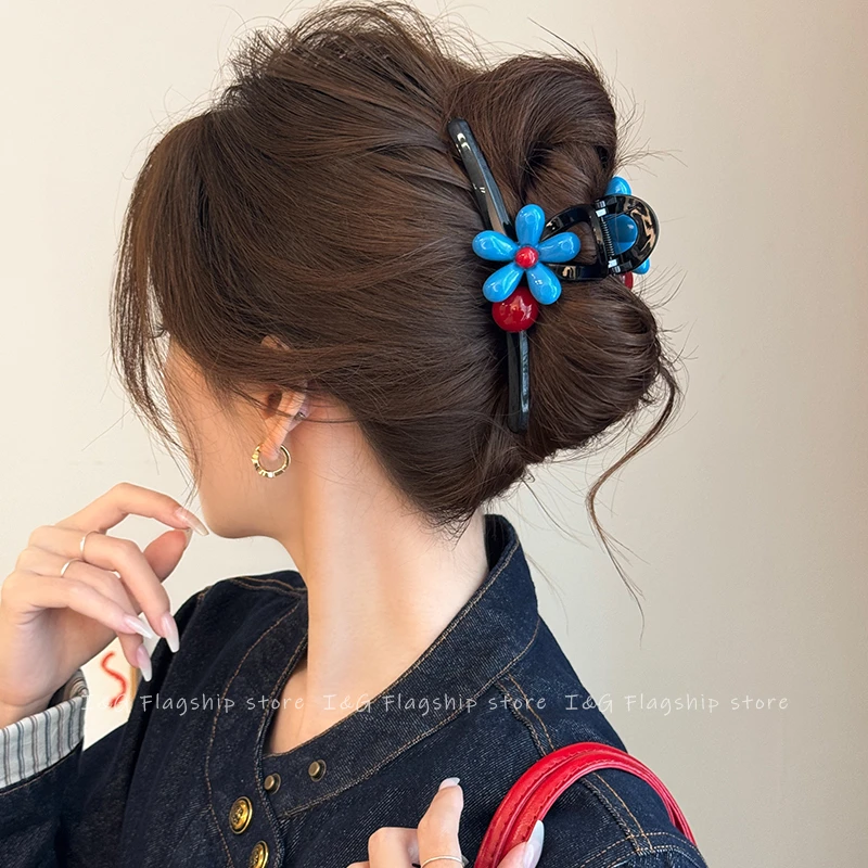 I&G花朵圆珠头发抓夹女高级感2025新款气质鲨鱼夹发夹后脑勺头饰