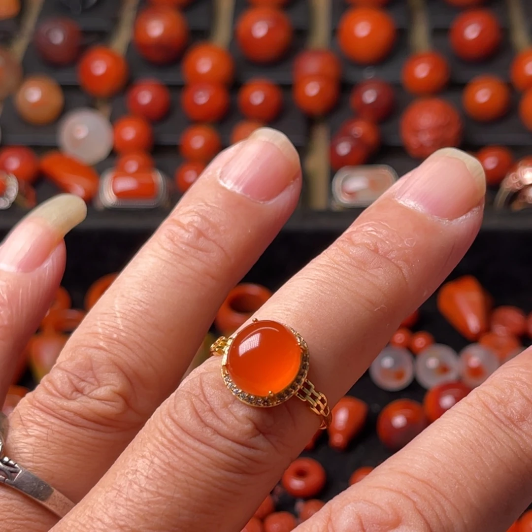 南红玛瑙银S925镶嵌戒指