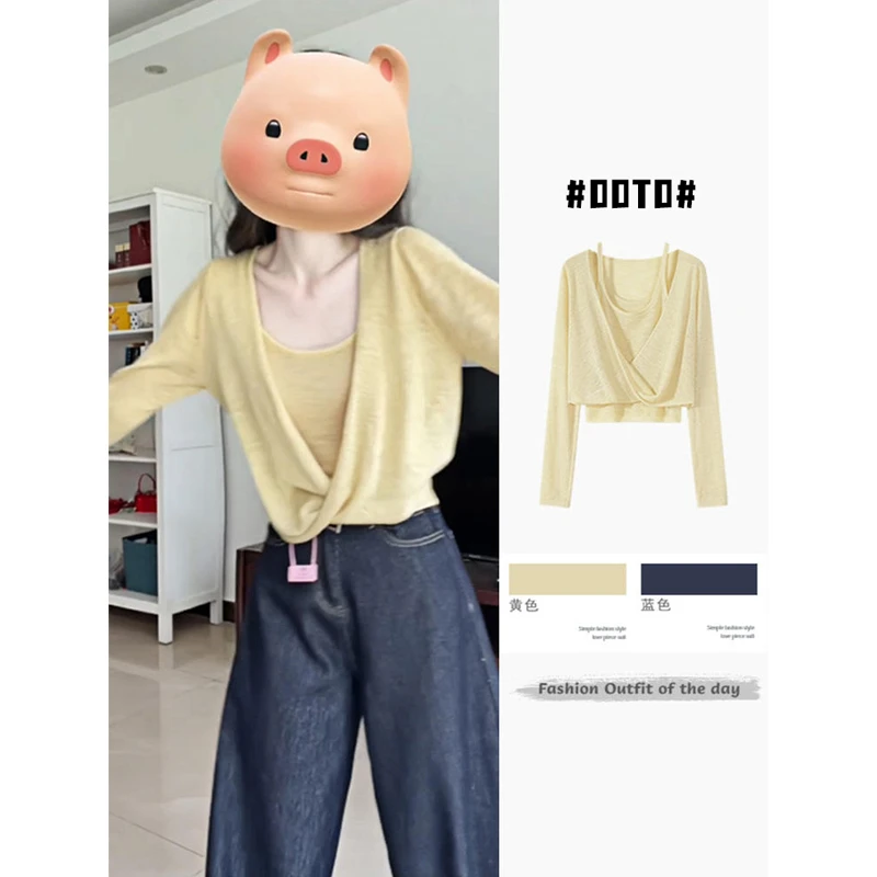 多巴胺黄色纽结针织衫早初秋韩系氛围感穿搭毛衣女款2025新款上衣
