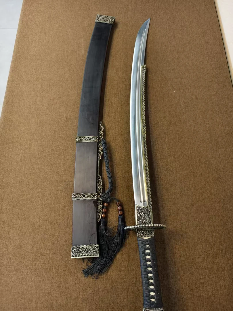 蒋丽华大师 黑檀木 白铜装具 大阅刀