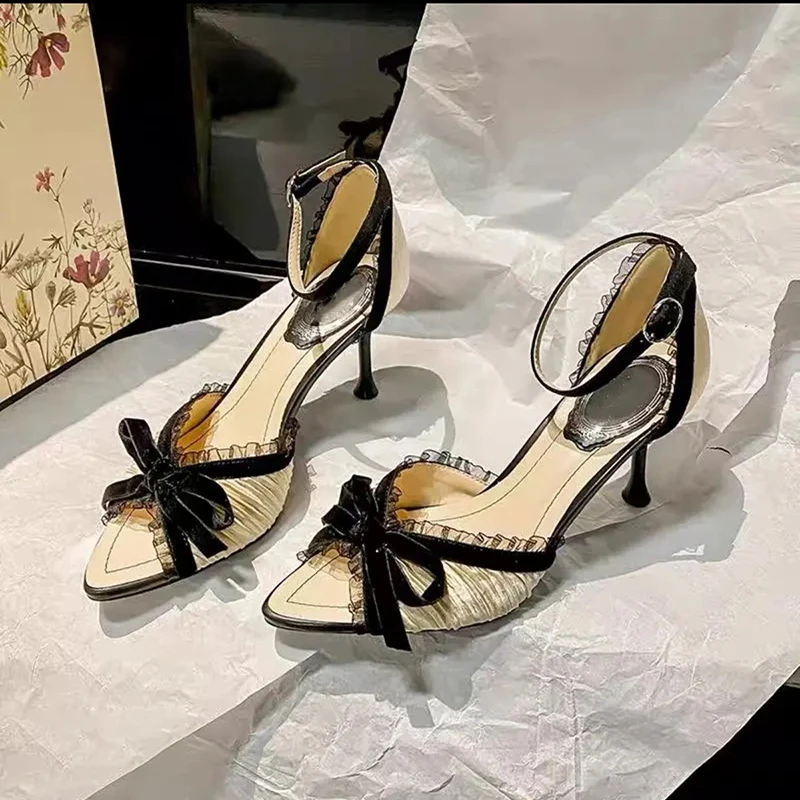 露趾性感高跟鞋蝴蝶结夏季法式气质时装凉鞋网红时尚百搭细跟女鞋