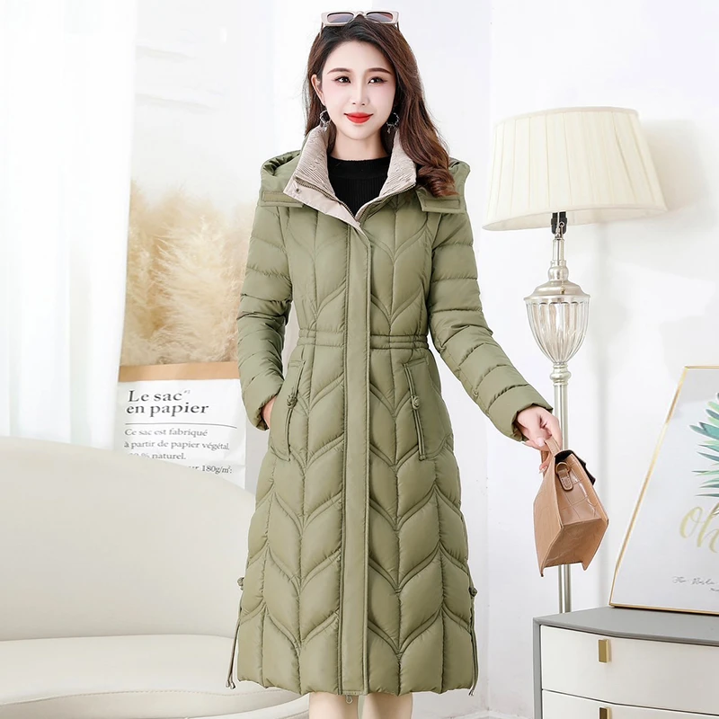 高端大气上档次保暖皮棉袄2025年长款显瘦修身气质棉衣棉服外套女