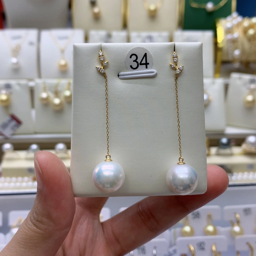 耳饰18K金镶嵌淡水珍珠