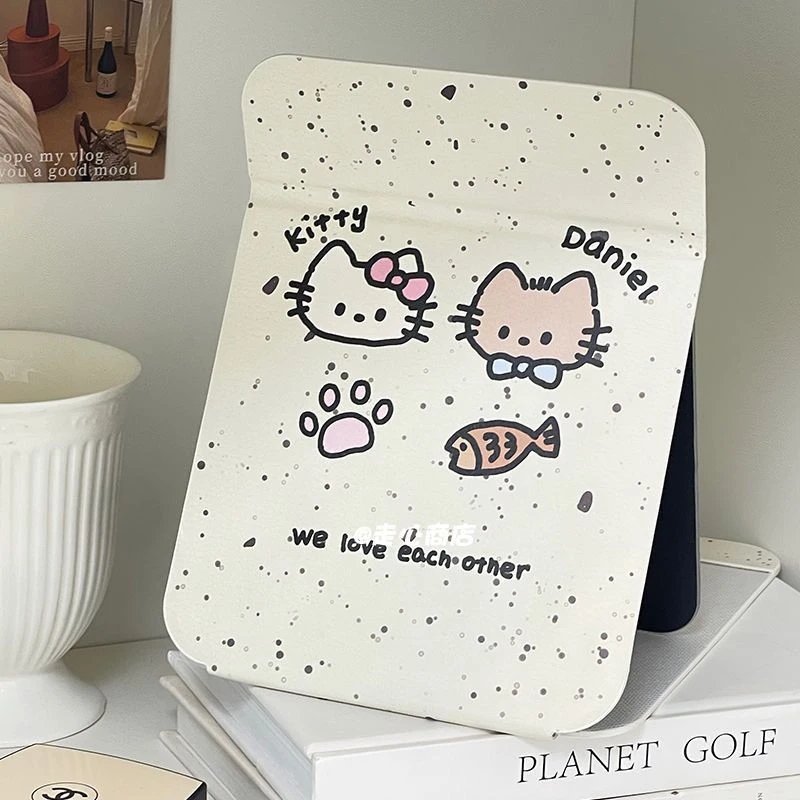 可爱猫咪镜子化妆镜台式桌面折叠镜子学生宿舍梳妆镜办公室补妆镜