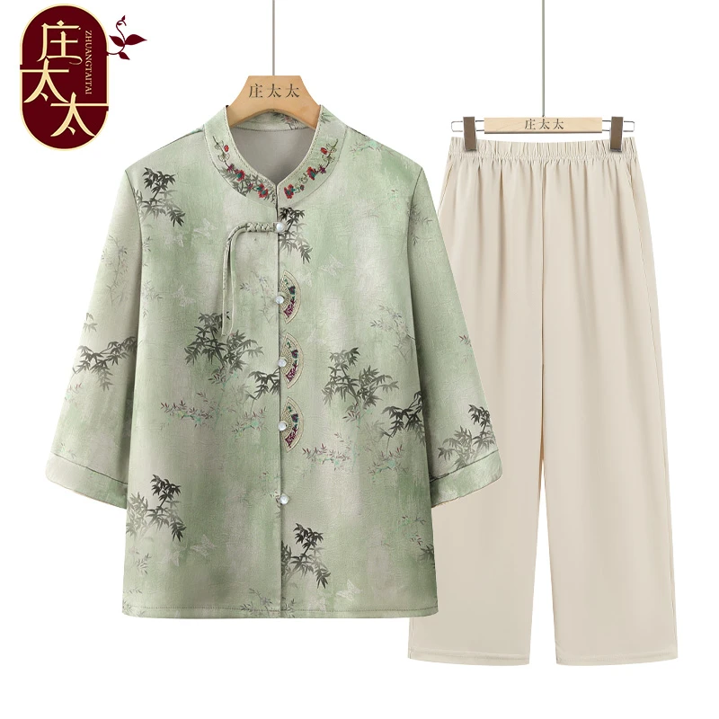 奶奶夏装衬衫中老年人国风上衣60岁70老太太宽松衣服气质妈妈衬衣