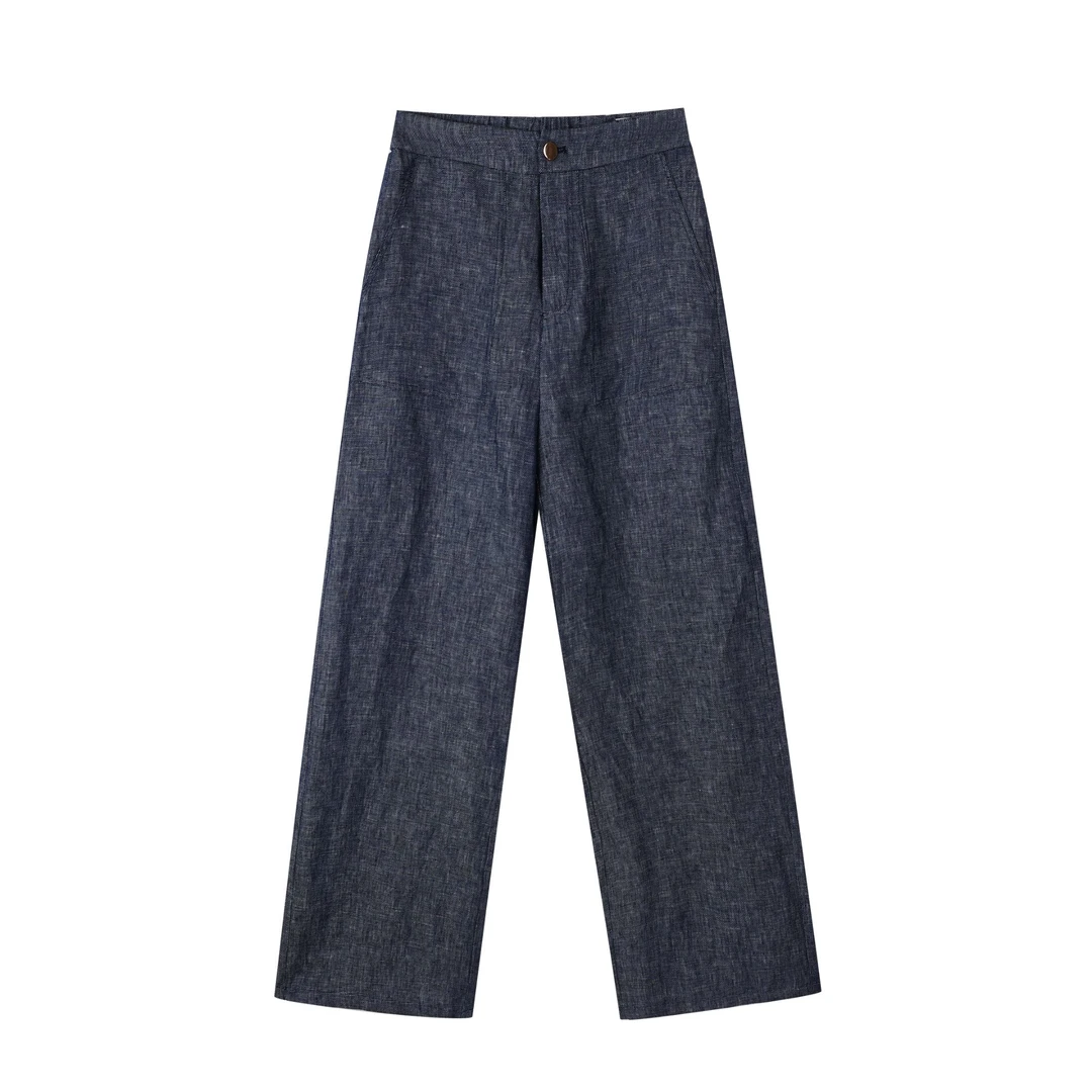 30567【IR订单】亚麻薄款长裤直筒阔腿淡人穿搭法式轻奢新款0186