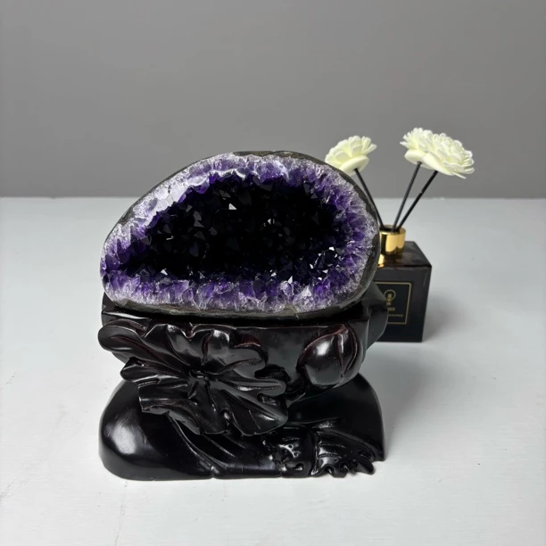 天然乌拉圭帝王紫紫晶钱袋子居家桌面摆件